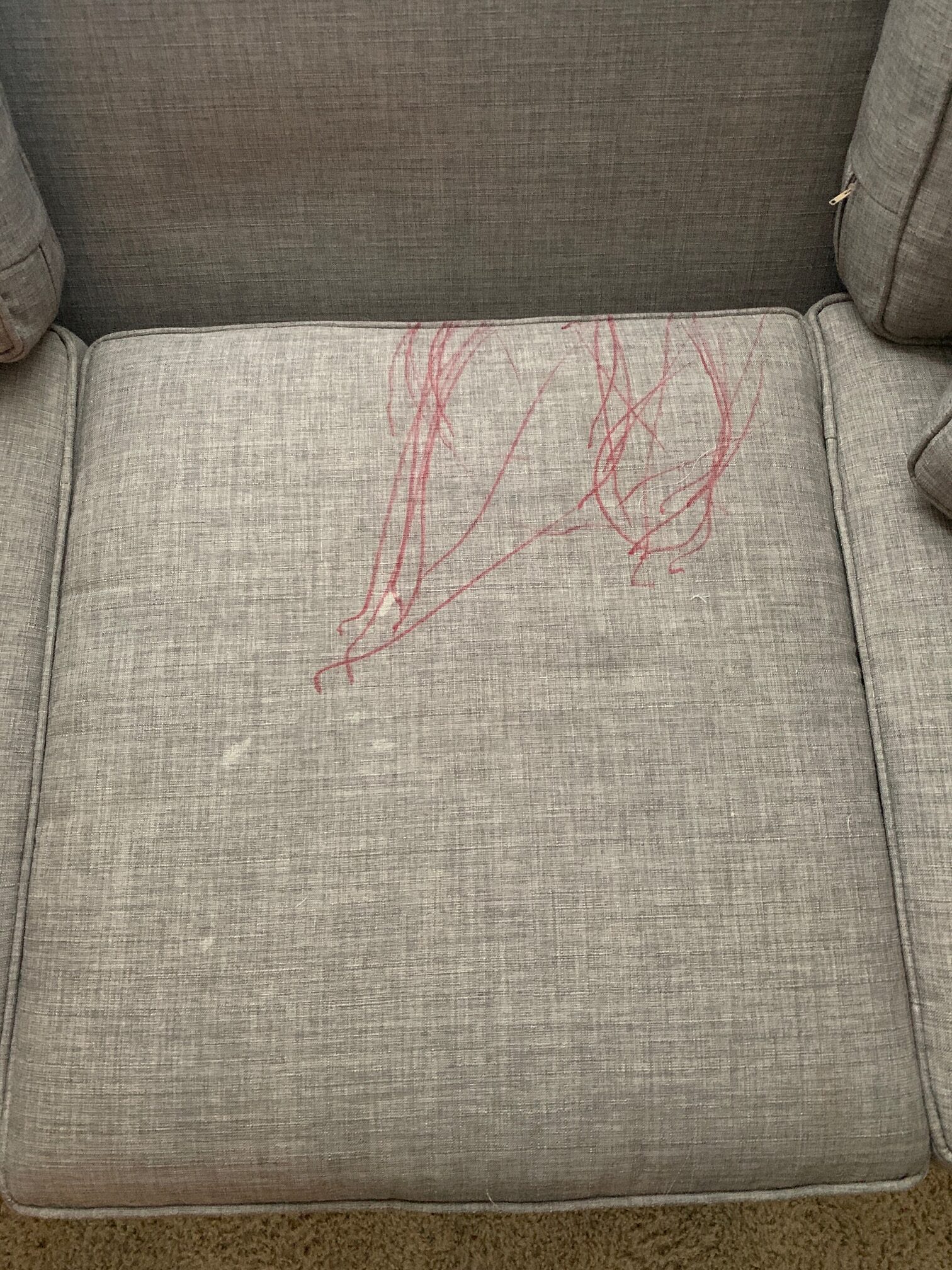 Upholstery cleaning service showing stained sofa fabric before treatment and noticeably cleaner results after professional care