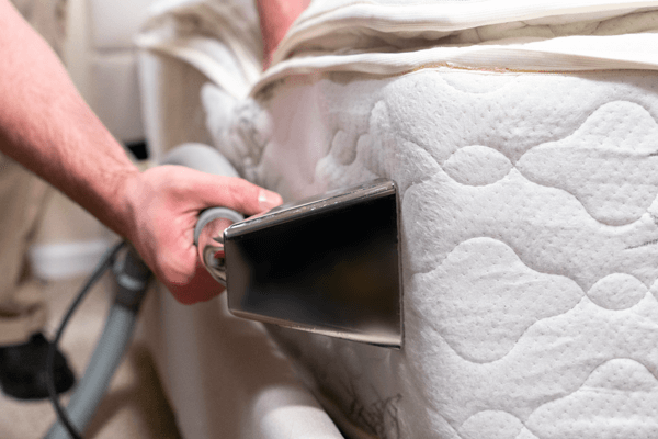 Professional technician cleaning a mattress using commercial equipment in San Diego